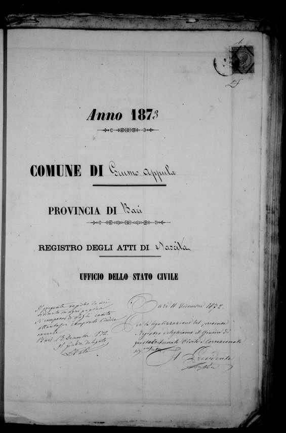 Birth Certificate - Giuseppe Marvulli (1873) p.1
